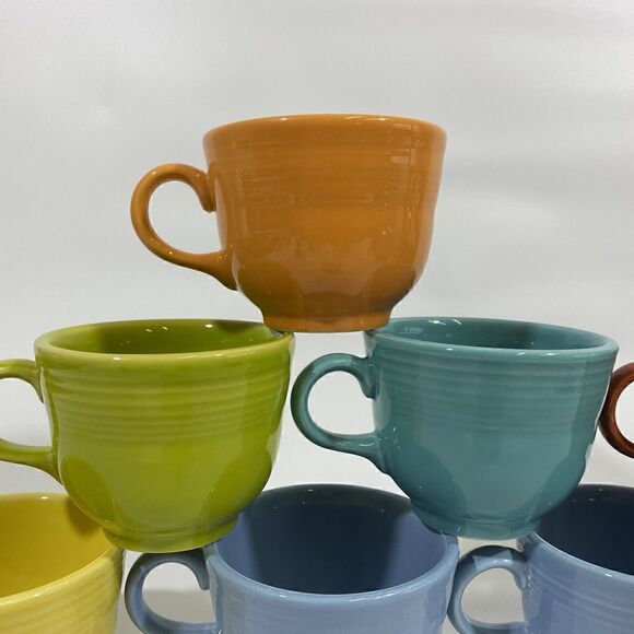 Vintage Homer Laughlin Fiestaware Teacup Mug Lot 8 Blue Teal Orange Lime Green - Picture 4 of 9